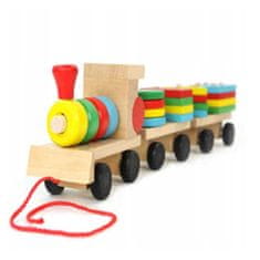 KOMFORTHOME Montessori fából készült vonat blokkokkal kirakós szortírozóval
