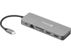 Sandberg USB-C Travel Dock, utazási dokkoló állomás 13 az 1-ben, USB port, HDMI, VGA, Ethernet port...