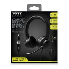 Port Designs PORT CONNECT - Sztereó headset mikrofonnal, USB-A/USB-C, fekete