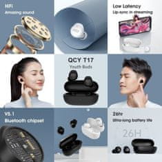 QCY - T17 vezeték nélküli fejhallgató töltődobozzal, Bluetooth 5.1, fehér