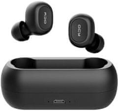 QCY - T1C, teljesen vezeték nélküli fülbe helyezhető fejhallgató töltődobozzal, fekete
