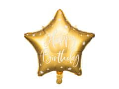 WOWO Arany fóliás léggömb Happy Birthday Star, 40 cm