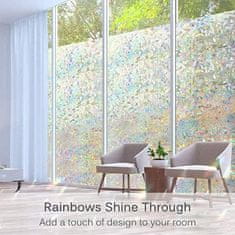 Netscroll Gyönyörű öntapadós dekoratív fólia szivárvány hatással, szivárványos dekoratív ablakfólia (200x60 cm), védelem az UVA és UVB sugárzás ellen, RainbowFoil