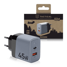 Tactical Microgrid GaN 45W Töltő, USB-A + Type-C, Szürke (129684)