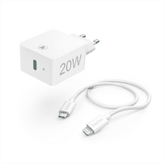 Hama szett USB-C PD 20 W USB-C gyorstöltő + USB-C Lightning kábel 1 m, fehér