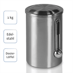 Xavax tartály 1 kg kávébab vagy más élelmiszer számára, mérőpohárral, légmentesen zárható, rozsdamentes acélból készült