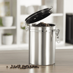 Xavax tartály 1 kg őrölt kávé vagy más élelmiszer számára, légmentesen záródó, rozsdamentes acél, ezüst színű