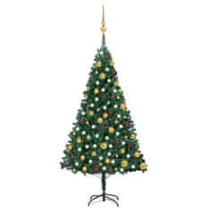 Vidaxl zöld PVC megvilágított műkarácsonyfa gömb szettel 120 cm 3077534