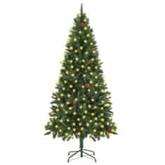 Vidaxl zöld megvilágított műkarácsonyfa gömb szettel/tobozzal 210 cm 3077745