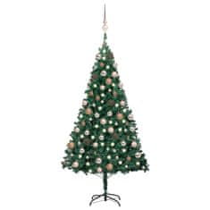 Vidaxl zöld PVC megvilágított műkarácsonyfa gömb szettel 150 cm 3077621