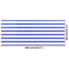 Vidaxl kék-fehér HDPE erkélytakaró 90 x 300 cm 310888