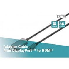 Digitus 8K@60Hz. M/M; mini DP HDMI-re; kábeladapter Alu tok; Fekete; 1m