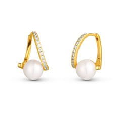 JwL Luxury Pearls Bájos aranyozott valódi gyöngy és cirkónium fülbevaló JL0850