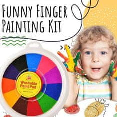 Netscroll 12 színből álló festékkészlet a kézzel való festéshez + kifestőkönyv, FingerPaintingSet
