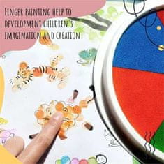 Netscroll 12 színből álló festékkészlet a kézzel való festéshez + kifestőkönyv, FingerPaintingSet