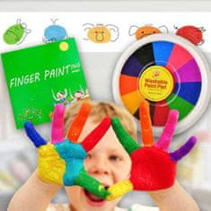 Netscroll Színes ujjfestő készlet gyerekeknek + színezőkönyv, nem mérgező, vízzel könnyen lemosható festékek, tökéletes a kreatív játékhoz és művészeti neveléshez, FingerPaintingSet