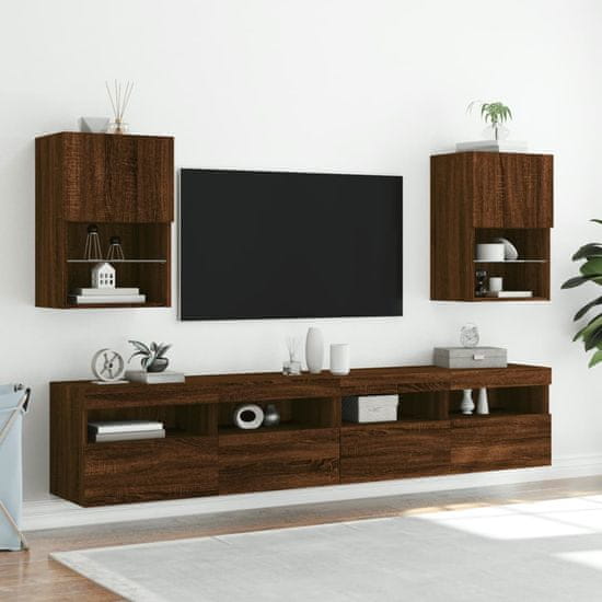 Greatstore 2 db barna tölgy színű TV-szekrény LED-ekkel 40,5 x 30 x 60 cm