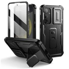 TKG Telefontok Samsung Galaxy S24+ (S24 Plus) - Tech- Protect Kevlar Pro- átlátszó előlap + plexi fekete hátlapi 360°-os tok , kitámasztható