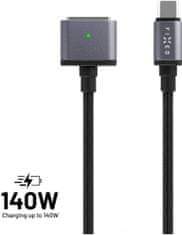 FIXED Fonott töltőkábel USB-C/MagSafe 3 csatlakozókkal, 2m, 140W, szürke, FIXD-MS3-GR