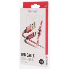 Hama Fényvisszaverő USB-C 2.0 A-C típus 1,5 m, piros