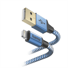 Hama MFi USB kábel Fényvisszaverő Apple, USB-A Lightning 1,5 m, kék