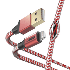 Hama MFi USB kábel Fényvisszaverő Apple, USB-A Lightning 1,5 m, piros