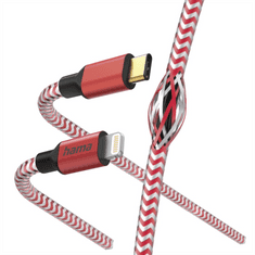 Hama MFi USB-C Lightning kábel fényvisszaverő Apple-hez, 1,5 m, piros