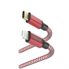 Hama MFi USB-C Lightning kábel fényvisszaverő Apple-hez, 1,5 m, piros