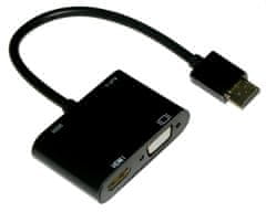 XtendLan HDMI(M) VGA és HDMI(F) átalakító, VGA 1080p, HDMI 4k, audio csatlakozóval (3,5 mm-es jack), tápegység USB micro(B)