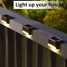 Netscroll 4 db vízálló LED-es napelemes kerti lámpa készlet lépcsőhöz, teraszhoz, kerítéshez, gyors töltés, energiaköltség-megtakarítás, automatikus bekapcsolás, PatioLights