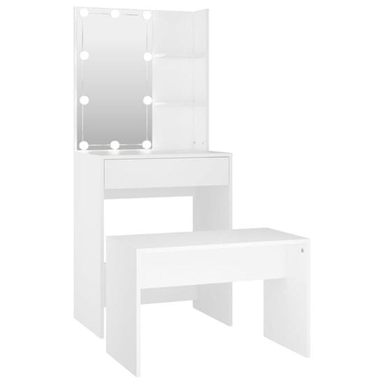 Vidaxl fehér szerelt fa fésülködőasztal-szett LED-ekkel 3114131