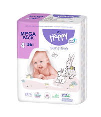Bella Happy Baby mega csomag tisztítótörlőkendők sensitive, 4 x 56 db