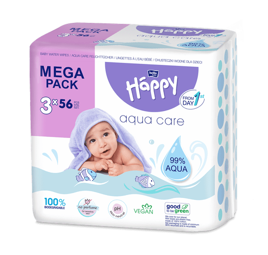 Bella Happy Baby mega pack Aqua care törlőkendők, 3 x 56 db