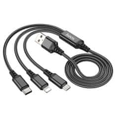 Hoco Multifunkciós 1m kábel Lightning, USB-C és microUSB csatlakozókkal - Multiszínű