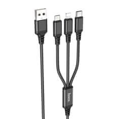 Hoco Multifunkciós 1m kábel Lightning, USB-C és microUSB csatlakozókkal - Fekete