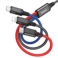 Hoco Multifunkciós 1m kábel Lightning, USB-C és microUSB csatlakozókkal - Fekete