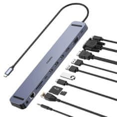 Choetech Choetech dokkolóállomás adapter hub USB-C 11in1 100W PD szürke (HUB-M20)