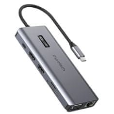 Choetech Choetech Multifunkciós HUB kijelzővel 12in1 USB-C USB-C / USB-A / HDMI / VGA / AUX / SD / TF szürke (HUB-M26)