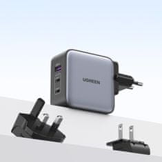 Ugreen CD296 GaN töltő USB / 2x USB-C 65W + adapter EU / UK / US, fekete