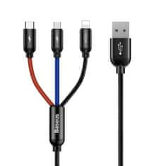 BASEUS Baseus 3in1 USB - micro USB / Lightning / USB-C kábel nejlonfonattal 3.5A 1.2M fekete (CAMLT-BSY01)