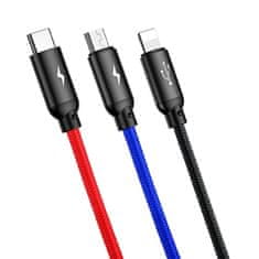 BASEUS Baseus 3in1 USB - micro USB / Lightning / USB-C kábel nejlonfonattal 3.5A 1.2M fekete (CAMLT-BSY01)