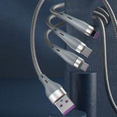 DUDAO Dudao 3in1 USB - Lightning / microUSB / USB-C kábel 65W 1.2m szürke (L20X)