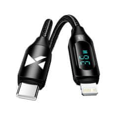 WOZINSKY USB-C - Lightning kábel Wozinsky WUCLC1 LED kijelzővel 36W 1 m fekete