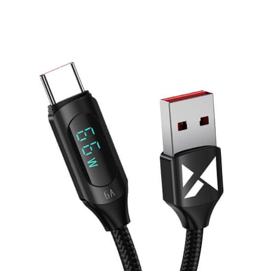 WOZINSKY USB A - USB C kábel Wozinsky WUACC2 kijelzővel 66W 6A 2m fekete
