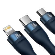 BASEUS Baseus Flash II kábel USB-C / USB Type A - USB-C / Lightning / micro USB 100 W 1,5 m kék (CASS030203)