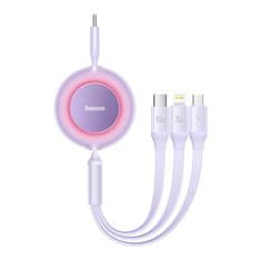 BASEUS Baseus Bright Mirror 2 3 az 1-ben USB-C - micro USB + Lightning + USB-C 3.5A kábel 1.1m lila (CAMJ010205)