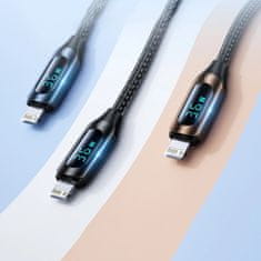 WOZINSKY USB-C - Lightning kábel Wozinsky WUCLC1 LED kijelzővel 36W 1 m fekete