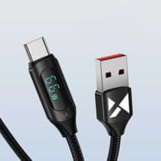 WOZINSKY USB A - USB C kábel Wozinsky WUACC1 kijelzővel 66W 6A 1m fekete