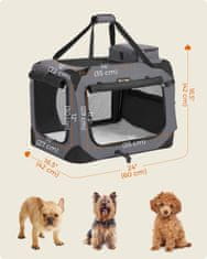 FEANDREA Szállítótáska kutyáknak, légáteresztő, fém, textil, szürke 60x42x42 cm