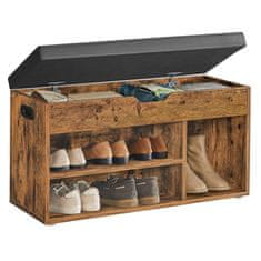 VASAGLE Cipőtartó állvány ülőfelülettel, pad tárolóval, vintage, barna 80x44x30 cm